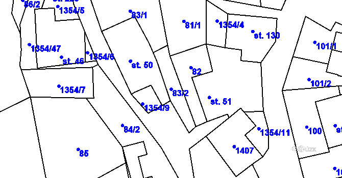 Parcela st. 83/2 v KÚ Včelákov, Katastrální mapa