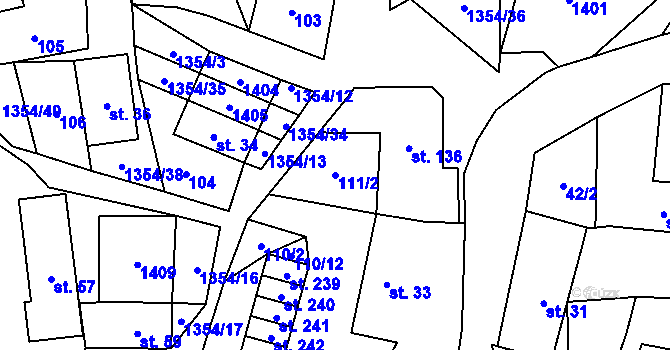 Parcela st. 111/2 v KÚ Včelákov, Katastrální mapa