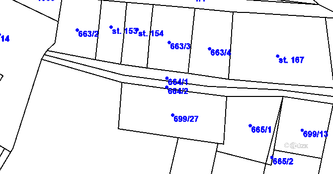 Parcela st. 664/2 v KÚ Včelákov, Katastrální mapa