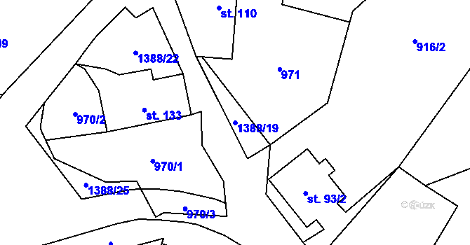 Parcela st. 1388/19 v KÚ Včelákov, Katastrální mapa