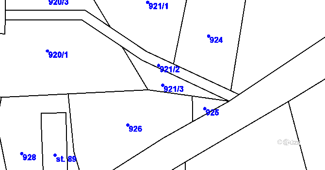 Parcela st. 921/3 v KÚ Včelákov, Katastrální mapa