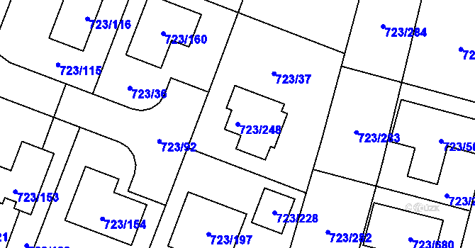 Parcela st. 723/248 v KÚ Včelná, Katastrální mapa