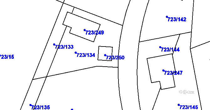 Parcela st. 723/250 v KÚ Včelná, Katastrální mapa