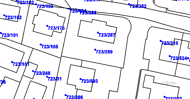 Parcela st. 723/289 v KÚ Včelná, Katastrální mapa