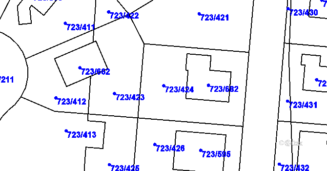 Parcela st. 723/424 v KÚ Včelná, Katastrální mapa