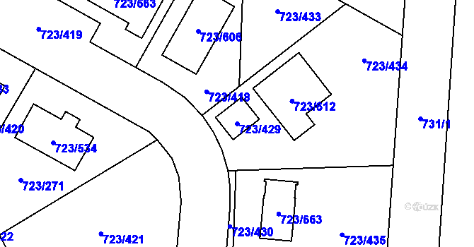 Parcela st. 723/429 v KÚ Včelná, Katastrální mapa
