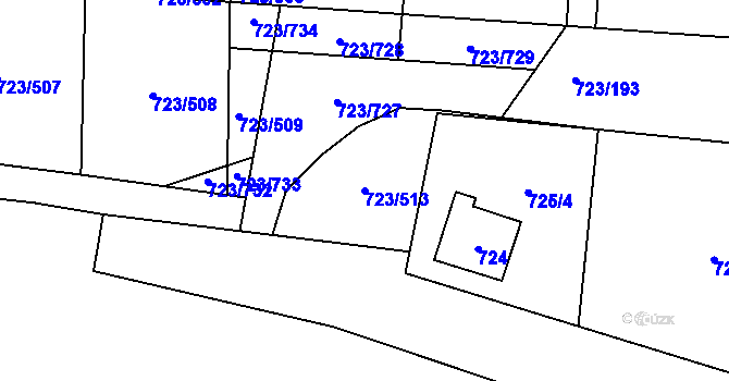 Parcela st. 723/513 v KÚ Včelná, Katastrální mapa