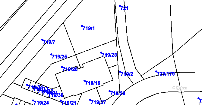 Parcela st. 719/28 v KÚ Včelná, Katastrální mapa