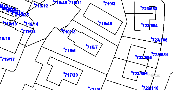 Parcela st. 716/7 v KÚ Včelná, Katastrální mapa