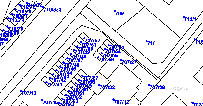 Parcela st. 707/55 v KÚ Včelná, Katastrální mapa