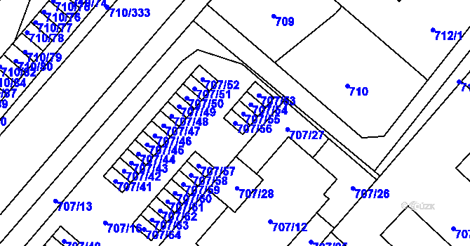 Parcela st. 707/56 v KÚ Včelná, Katastrální mapa