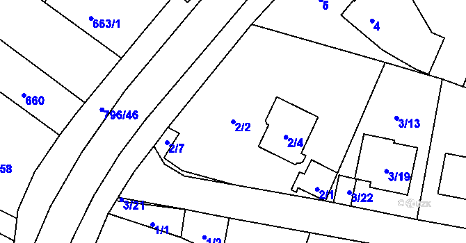Parcela st. 2/2 v KÚ Včelná, Katastrální mapa