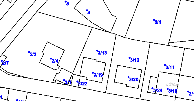 Parcela st. 3/13 v KÚ Včelná, Katastrální mapa