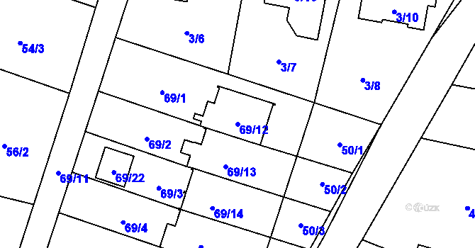 Parcela st. 69/12 v KÚ Včelná, Katastrální mapa