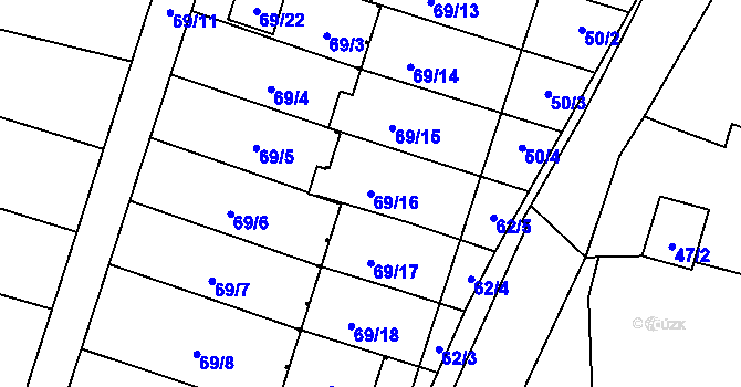 Parcela st. 69/16 v KÚ Včelná, Katastrální mapa
