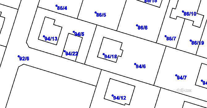 Parcela st. 94/18 v KÚ Včelná, Katastrální mapa