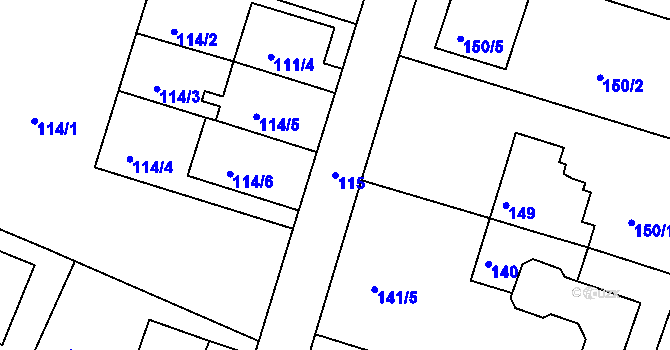 Parcela st. 115 v KÚ Včelná, Katastrální mapa