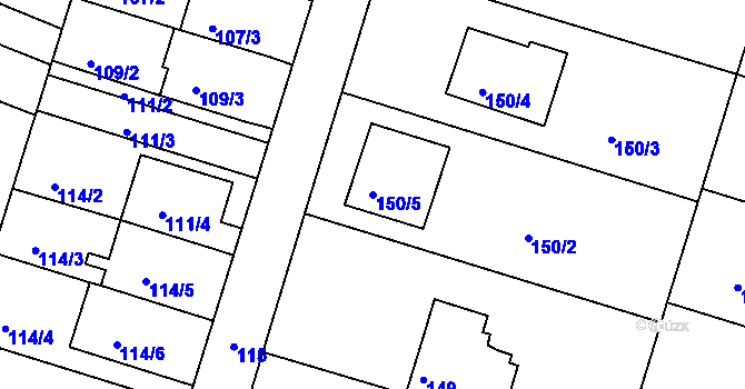 Parcela st. 150/5 v KÚ Včelná, Katastrální mapa
