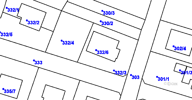 Parcela st. 332/6 v KÚ Včelná, Katastrální mapa
