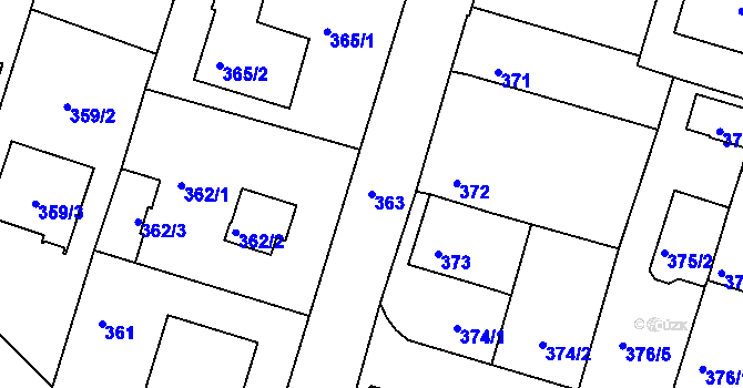 Parcela st. 363 v KÚ Včelná, Katastrální mapa