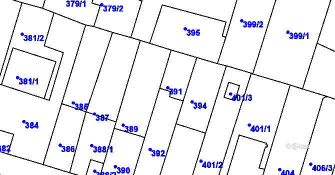 Parcela st. 391 v KÚ Včelná, Katastrální mapa
