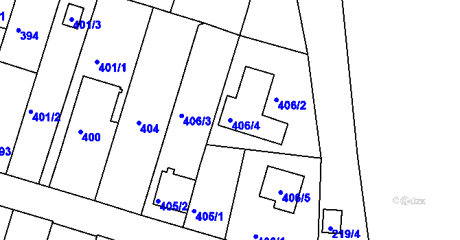 Parcela st. 406/4 v KÚ Včelná, Katastrální mapa