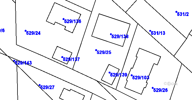 Parcela st. 529/25 v KÚ Včelná, Katastrální mapa