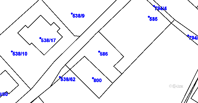 Parcela st. 586 v KÚ Včelná, Katastrální mapa