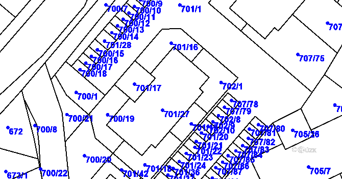Parcela st. 701 v KÚ Včelná, Katastrální mapa