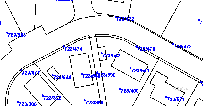 Parcela st. 723/542 v KÚ Včelná, Katastrální mapa