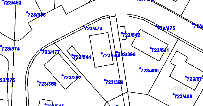 Parcela st. 723/543 v KÚ Včelná, Katastrální mapa