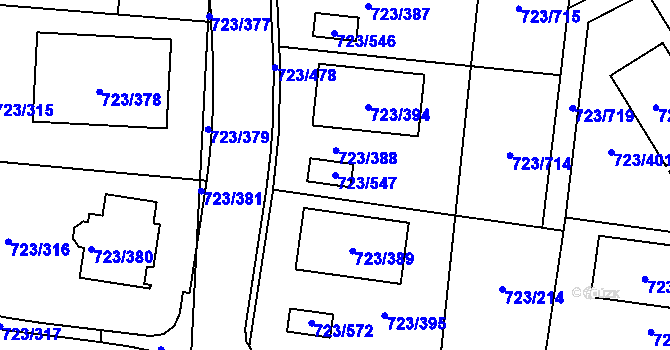 Parcela st. 723/547 v KÚ Včelná, Katastrální mapa