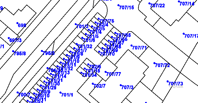 Parcela st. 707/70 v KÚ Včelná, Katastrální mapa