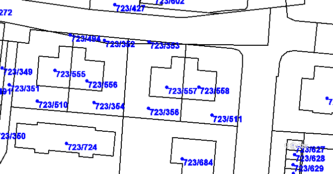 Parcela st. 723/557 v KÚ Včelná, Katastrální mapa