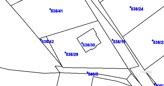 Parcela st. 538/30 v KÚ Včelná, Katastrální mapa