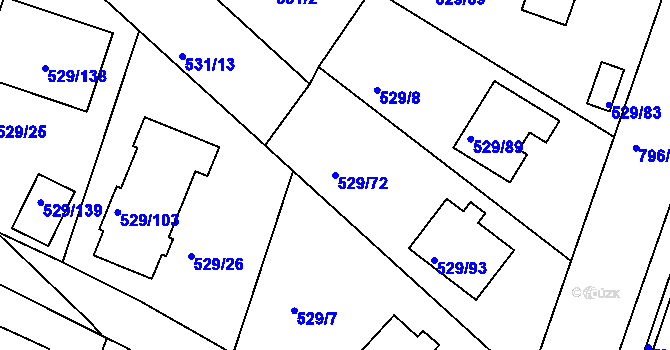 Parcela st. 529/72 v KÚ Včelná, Katastrální mapa