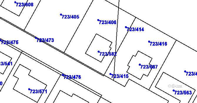 Parcela st. 723/582 v KÚ Včelná, Katastrální mapa