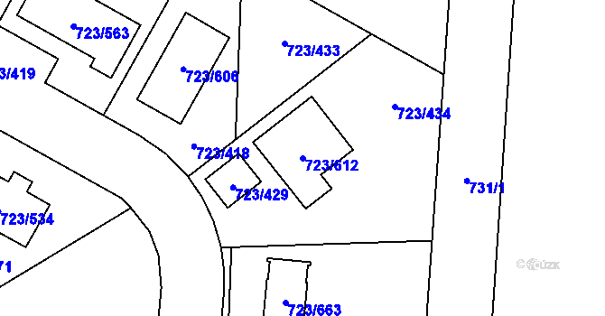Parcela st. 723/612 v KÚ Včelná, Katastrální mapa