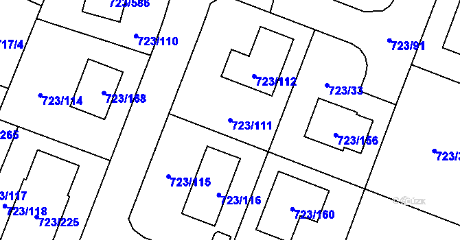 Parcela st. 723/111 v KÚ Včelná, Katastrální mapa