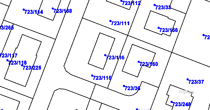 Parcela st. 723/116 v KÚ Včelná, Katastrální mapa
