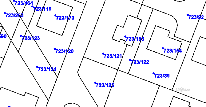 Parcela st. 723/121 v KÚ Včelná, Katastrální mapa