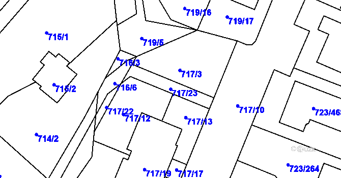 Parcela st. 717/23 v KÚ Včelná, Katastrální mapa