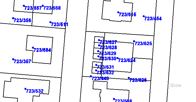 Parcela st. 723/629 v KÚ Včelná, Katastrální mapa