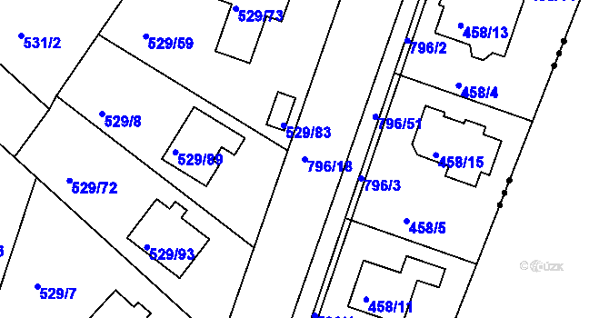 Parcela st. 796/18 v KÚ Včelná, Katastrální mapa