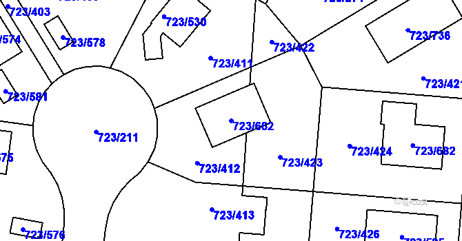 Parcela st. 723/662 v KÚ Včelná, Katastrální mapa