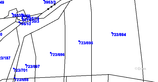 Parcela st. 723/695 v KÚ Včelná, Katastrální mapa
