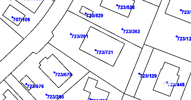 Parcela st. 723/721 v KÚ Včelná, Katastrální mapa
