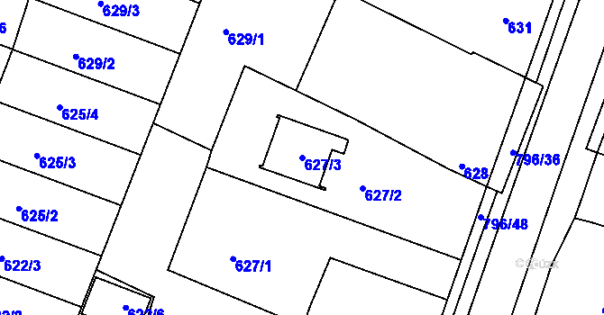 Parcela st. 627/3 v KÚ Včelná, Katastrální mapa