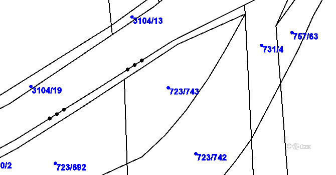 Parcela st. 723/743 v KÚ Včelná, Katastrální mapa