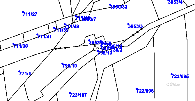 Parcela st. 795/13 v KÚ Včelná, Katastrální mapa